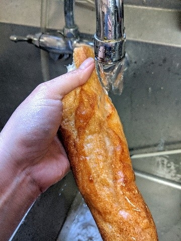 Rock hard baguettes can be revived by running under cold water and baked for a short time